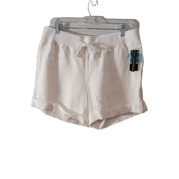 INC International Concepts Linen Shorts Women's Sz 14 Cuffed Drawstring White - Picture 1 of 11